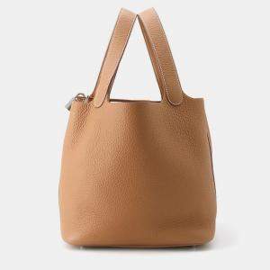 Pre Owned Hermes Picotin Lock 22 Gold Taurillon Clemence Tote Bag