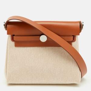 Hermès Ecru/Natural Toile Canvas and Vache Leather Herbag Zip 20 Bag