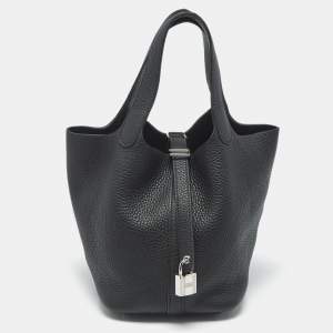 Hermes Noir Taurillon Clemence Leather Picotin Lock 18 Bag