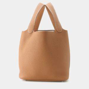 Pre Owned Hermes Picotin Lock 22 Gold Taurillon Clemence Bucket Bag