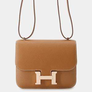 Pre Owned Hermes Constance III Miroir Mini Gold Epsom Shoulder Bag