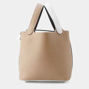 Hermes Picotin Lock 18 Casaque Beige Marfa, New White & Macassar Taurillon Clemence Leather Bag