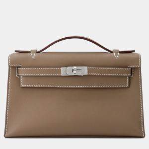 Hermes Pochette Kelly Etoupe Swift Leather Clutch