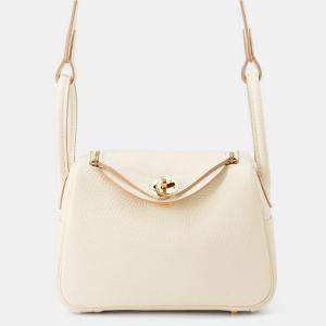 Hermes Lindy Mini Craie Taurillon Clemence Shoulder Bag
