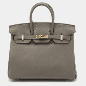 Pre Owned Hermès Etain Togo Leather Palladium Finish Birkin Sellier 25 Bag