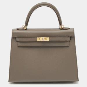 Pre Owned Hermes Etain Epsom Leather Gold Finish Kelly Sellier 25 Bag