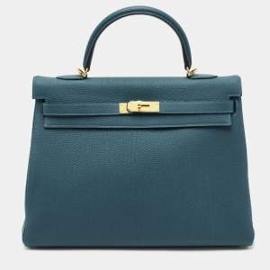 Pre Owned Hermès Colvert Togo Leather Gold Finish Kelly Retourne 35 Bag