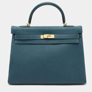 Pre Owned Hermès Colvert Togo Leather Gold Finish Kelly Retourne 35 Bag
