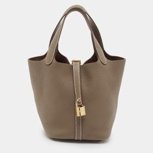 Pre Owned Hermès Etoupe Taurillon Clemence Leather Picotin Lock 18 Bag