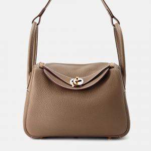 Pre Owned Hermes Lindy 26 Etoupe Taurillon Clemence Leather Shoulder Bag