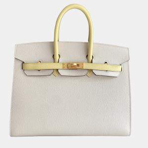 Pre Owned Hermes Birkin 25 Milkshake White Chick Yellow Epsom Leather Tote Bag