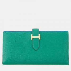 Pre Owned Hermes Bearnsfre Verso Vert Jade/Blue Zanzibar Epsom Wallet