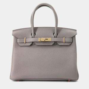 Pre Owned Hermes Birkin 30 Gris Meyer Togo Leather Handbag
