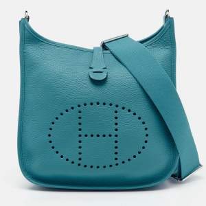 Pre Owned Hermes Turquoise Blue Togo Leather Evelyne III PM Bag