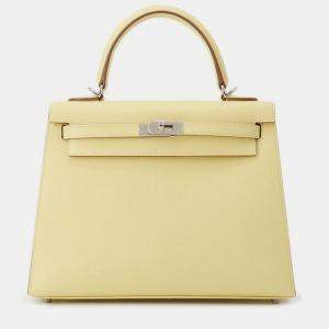 Pre Owned Hermes Kelly Sellier Jaune Poussin Epsom Size 25