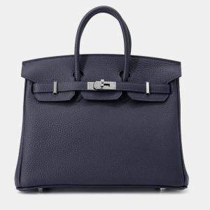 Pre Owned Hermes Birkin Blue Nuit Togo Leather Size 25