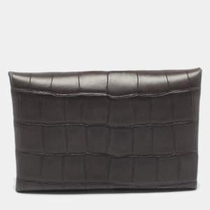 مملوكة مسبقًا Hermès Graphite Matte Alligator Calvi Card Holder