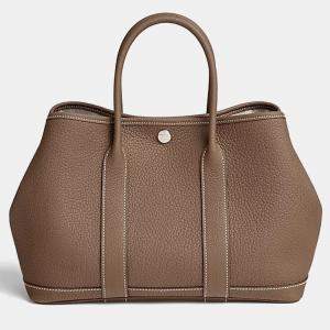 Pre Owned Hermes Garden Party 30 Etoupe Calfskin Handbag