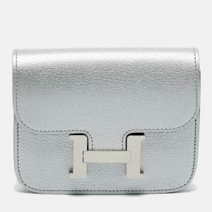 Pre Owned Hermès Argent Chevre Chamkilight Leather Constance Slim Wallet
