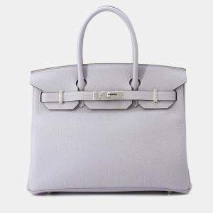 Pre Owned Hermes Birkin Size 30 Green Pantan Togo Leather Bag 