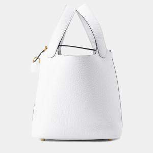 Pre Owned Hermes Picotin Lock 18  New White Taurillon Clemence Bag 