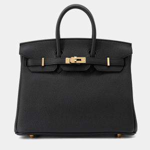 Pre Owned Hermes Birkin Size 25 Black Togo Leather Bag 