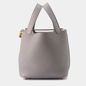 Pre Owned Hermes Picotin Lock 18 Gris Meyer Taurillon Clemence Bag 