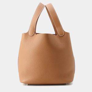 Pre Owned Hermes Picotin Lock 22  Gold Taurillon Clemence Bag 