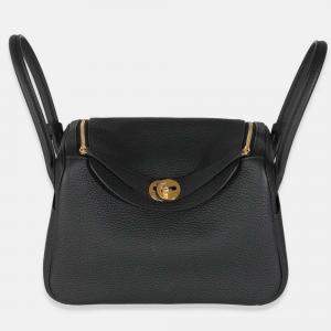 Pre Owned Hermes Lindy 26  Black Clemence Bag 