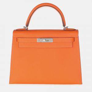 Pre Owned Hermes Sellier Kelly 28  Orange Epsom Bag