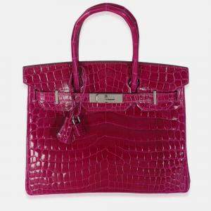 Pre Owned Hermes Birkin 30 Rose Pourpre Shiny Niloticus Bag  