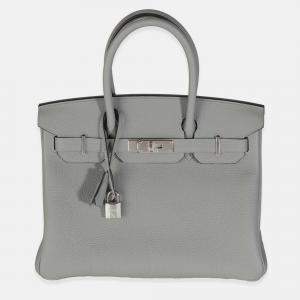 Pre Owned Hermes Birkin 30 Gris Meyer Togo Leather Bag 