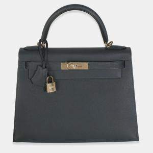 Pre Owned Hermes Sellier Kelly 28 Gris Misty Epsom Bag