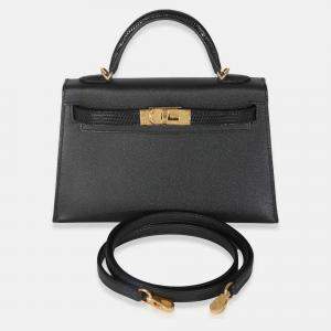 Pre Owned Hermes Mini Kelly 20 II  Black Madame Lizard Touch Bag