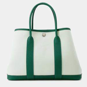 Pre Owned Hermes Garden Party Vertpeppermint/Vertmoyen Toile Military Negonda Leather TPM