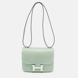 Pre Owned Hermes Vert d'eau Matte Alligator Palladium Finish Constance 18 Mini Bag
