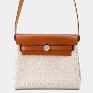 Pre Owned Hermes Herbag Zip Fauve Toile H Vache Hunter Leather Mini