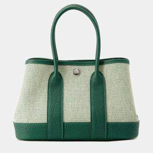 Pre Owned Hermes Neo Garden Ecru/Vert Moyen Negonda Leather Toile H Size 23