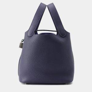Pre Owned Hermes Picotin Loc 18 k Blue Nuit Taurillon Clemence Bag