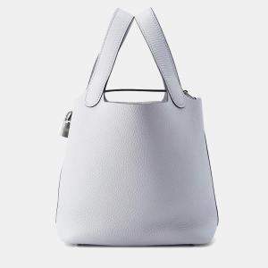 Pre Owned Hermes Picotin Lock 18 Blue Gacier Taurillon Clemence Bag