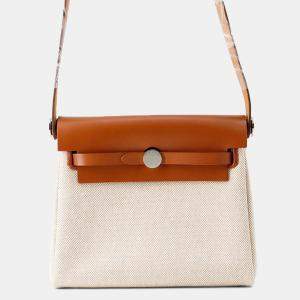 Pre Owned Hermes Herbag Zip  Size Mini Fauve Toile H Vache Hunter Leather Bag