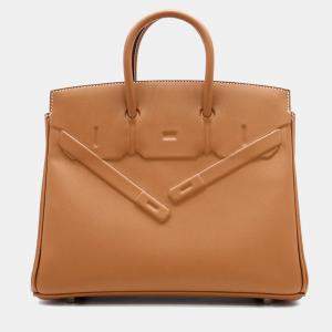 Pre Owned Hermes Birkin Size 25 Shadow Gold Swift Leather Bag 