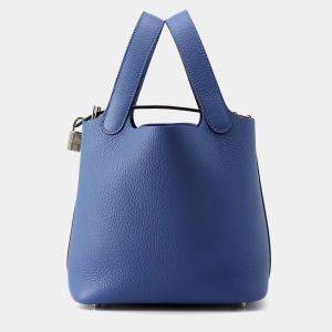 Pre Owned Hermes Picotin Lock Blue Tie Taurillon Clemence 18