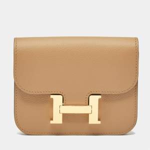 Pre Owned Hermès Chai/Lime Evercolor Leather Constance Slim Wallet