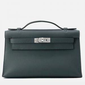 Pre Owned Hermes Pochettekelly Vert Mangrove Swift Leather