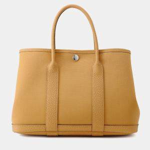 Pre Owned Hermes Garden Party  Size TPM Biscuit Toile Officier Negonda Leather Bag 