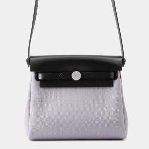 مملوكة مسبقًا حقيبة هيرمس هيرباج زيپ صغيرة سوداء/رمادية قماش عسكري جلد فاتش هنتر