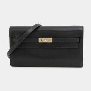 Pre Owned Hermes Kelly Wallet Long To Go Black Chevre Shamqila