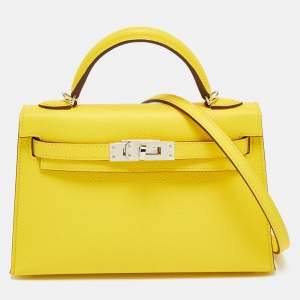 Pre Owned Hermès Kelly II Sellier 20 Palladium Finish Jaune de Naples Leather Bag
