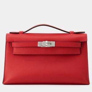 مملوكة مسبقًا Hermes Pochettekelly Rouge Ladue Swift Leather
